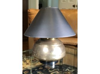 Very Nice Large Vintage Solid Brass Lamp - Decorative Piece - Black Paper Shade - Great Looking Lamp !