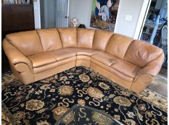 Vintage Leather Sectional Sofa - Tan Leather - Made In Italy - Overall Good Condition - Great Modern Style !