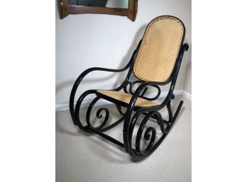 Incredible Vintage Bentwood Rocker By THONET - Caning Is All Good - Painted Black - Frame Is Marked B55