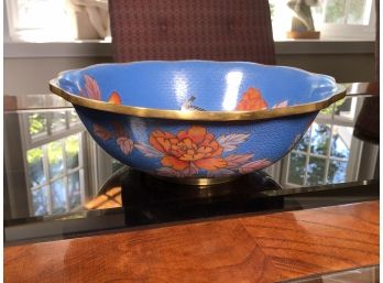 Wonderful Vintage Cloisonne / Enamel Large Bowl - Lovely Floral Design With Birds - Very Good Condition !
