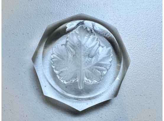 Lalique Frosted Crystal Maple Leaf Paperweight