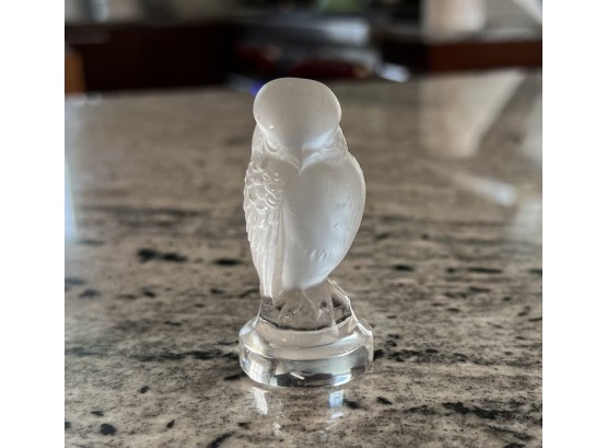 Miniature Lalique Frosted Crystal Owl - Signed