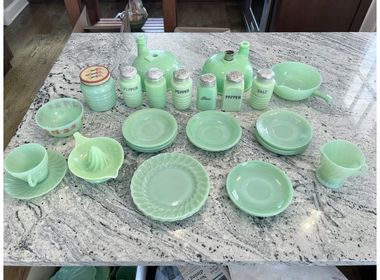 Group Of Jadeite Cups, Bowls, And Shakers Approx. 31 Pcs