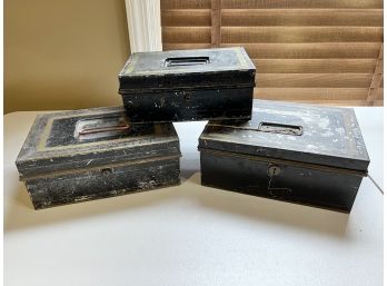 Group Of 3 Vintage Tin Cash Boxes