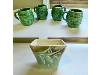 Vintage McCoy Group Of Mugs And Planter