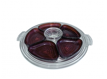 Manhattan Depression Glass Platter With Royal Ruby Inserts
