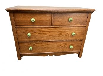 Vintage Possibly Oak Chest With Green Jadeite Style Drawer Pulls **Resto Project**