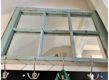 Turquoise Tone Rustic 6 Panel  Window Pane Mirror