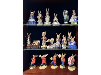 Group Of 18 Royal Doulton Bunnykin Figures Including Display