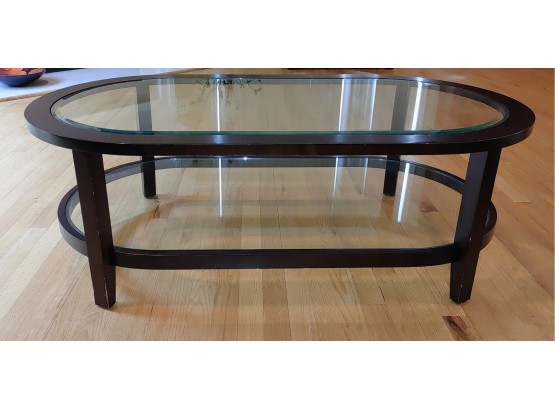 Crate & Barrel Glass Top Oval Coffee Table