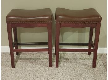 Pair (2) Bombay Leather Studded Stools
