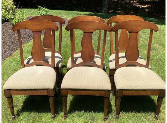 Set Of 6 French Style Hitchcock Chairs With Fluted Legs And Upholstery