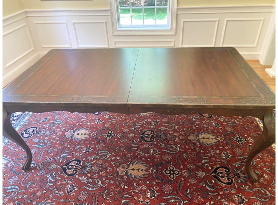 Queen Anne Dining Table With Banded Stenciled Border And Cabriole Legs