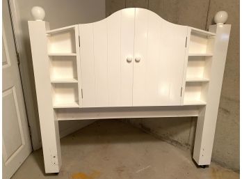 Country Farmhouse Style Headboard With Cubbies And Cabinet