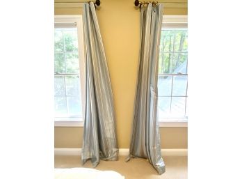 Gorgeous Steel Blue / Grey Striped Silk Custom Window Panels