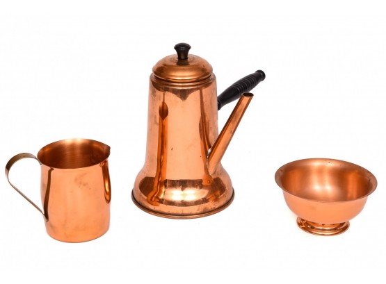 Vintage Coppercraft Guild Copper Turkish Coffee Chocolate Tea Water Pot, Bowl And Pitcher