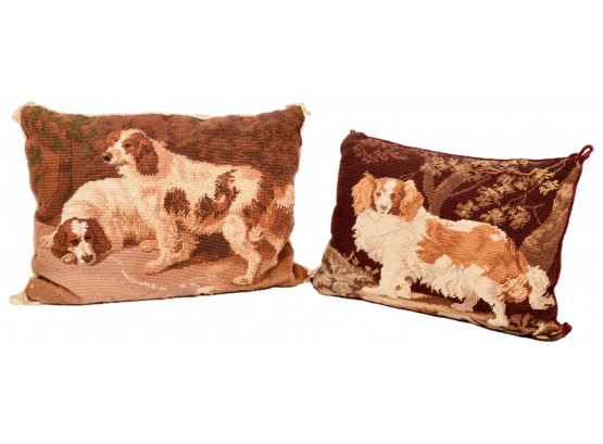 Pair Of Lins Lace Embroidered Wool Dog Themed Pillows