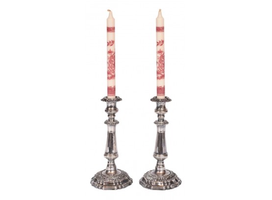 Pair Of Pretty Ornate Silver-plate Candlestick Holders