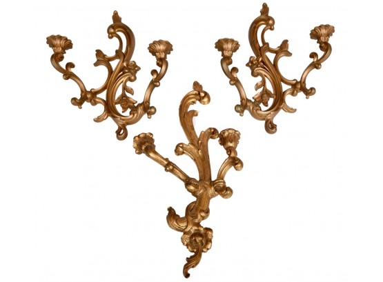Pair Of SyrocoWood Gilt Candle Wall Sconces And More