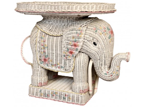 Hand Painted Wicker Elephant Form Accent Table