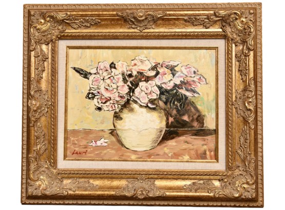 Signed Lauri Oil On Canvas Floral Painting In Gilt Wood Frame (RETAIL $630)