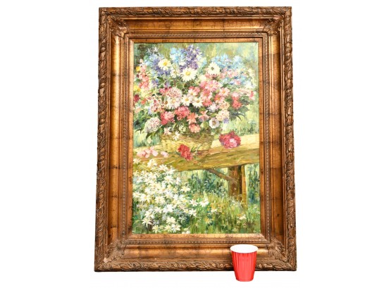 Signed Collins Floral Oil On Canvas Painting (RETAIL $1,650)