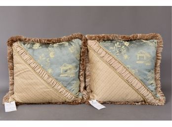 Set Of Two Asian Themed Pillows With Fringe (RETAIL $340)