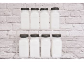 Set Of 10 Vintage 1930s Griffiths Milk Glass Spice Jars Set With Lids And Shaker Inserts