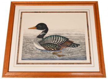 Signed Dan Mitra Limited Edition Hand Colored Etching Titled 'common Loon'