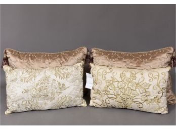 Collection Of Four Raw Silk Gold Embroidered Pillows