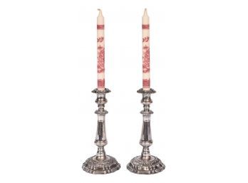 Pair Of Pretty Ornate Silver-plate Candlestick Holders
