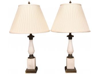 Pair Of Alabaster And Brass Table Lamps