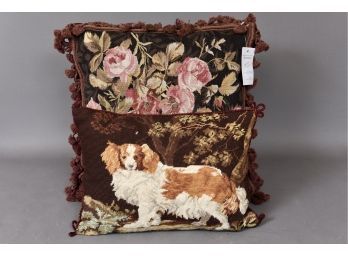 Pair Of Tapestry Floral And Needlepoint Cocker Spaniel Pillows (RETAIL $325)
