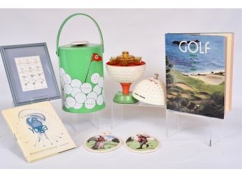 Collection Of Vintage Musical Golfer's Decanter Set, United States Golf Association Ice Bucket And More