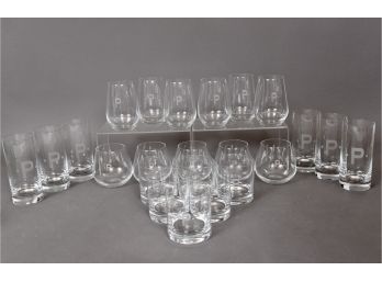 Collection Of 23 Schott Zwiesel Tritan Crystal Glassware Monogrammed 'P'