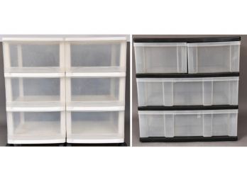 Set Of Two Plastic Three Drawer Storage Units On Casters And Iris Four Drawer Storage Unit