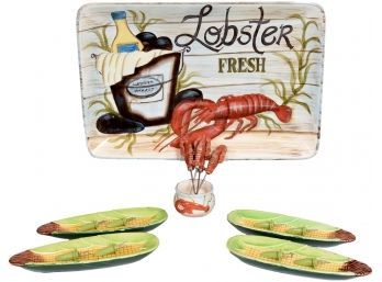 Certified International Kate McRostie Lobster Platter, Vintage 1951 Styson Corn On The Cob Plates And More