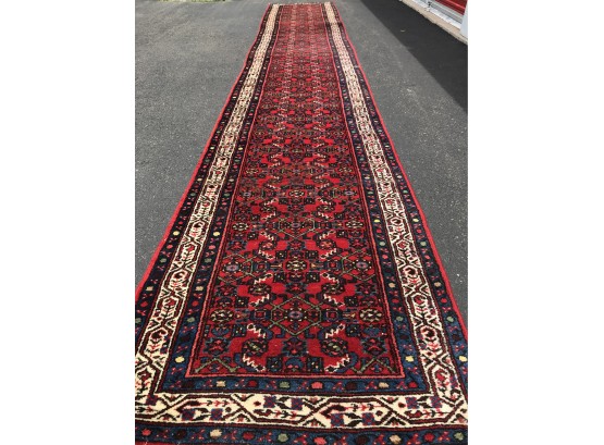 17 Feet 3 Inch By 2 Feet 10 Inch, Hand Knotted Hamadan Persian Rug Runner