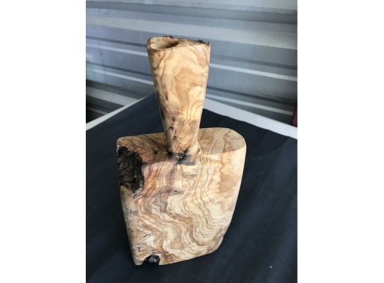 11 Inches Tall ,Carved Olive Wood Vase / Bottle ,sculpture