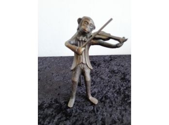 Lacq. Monkey Sculpture Playing The Fiddle Made In India