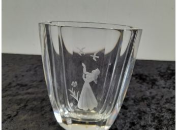 Marked Vase With Etching Of A Girl