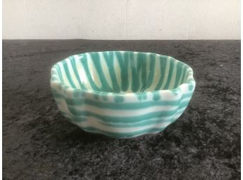 Keramik White And Teal Pottery Bowl Made In Austria