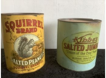 Vintage Salted Peanuts Tins- Squirrel Brand And Kibbe's