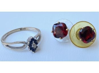 10 Karat Gold Earrings & Ring With Semi Precious Stones