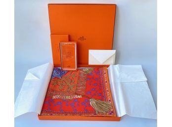 Hermes Scarf New In Box With Knotting Instruction Cards & Notecard