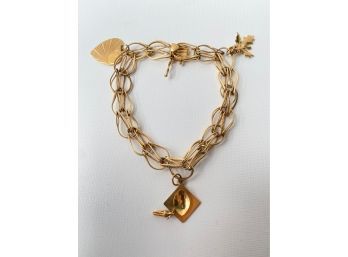 Vintage 14 Karat Gold Charm Bracelet With 3 Charms