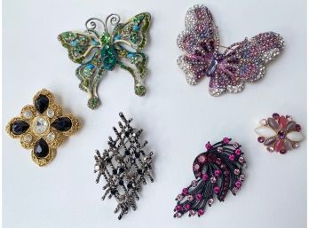 6 Vintage Rhinestone Brooches Pins, 1980s Jewelry