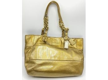 Coach Gallery East West Tote Gold Metallic Patent Leather C1093-15373