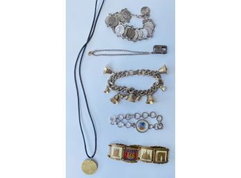 5 Souvenir Bracelets Including Sterling Silver Cable Car Charm & 1 Coin Pendant Jewelry