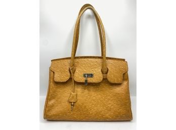 Ostrich Skin Leather Bag With Lock
